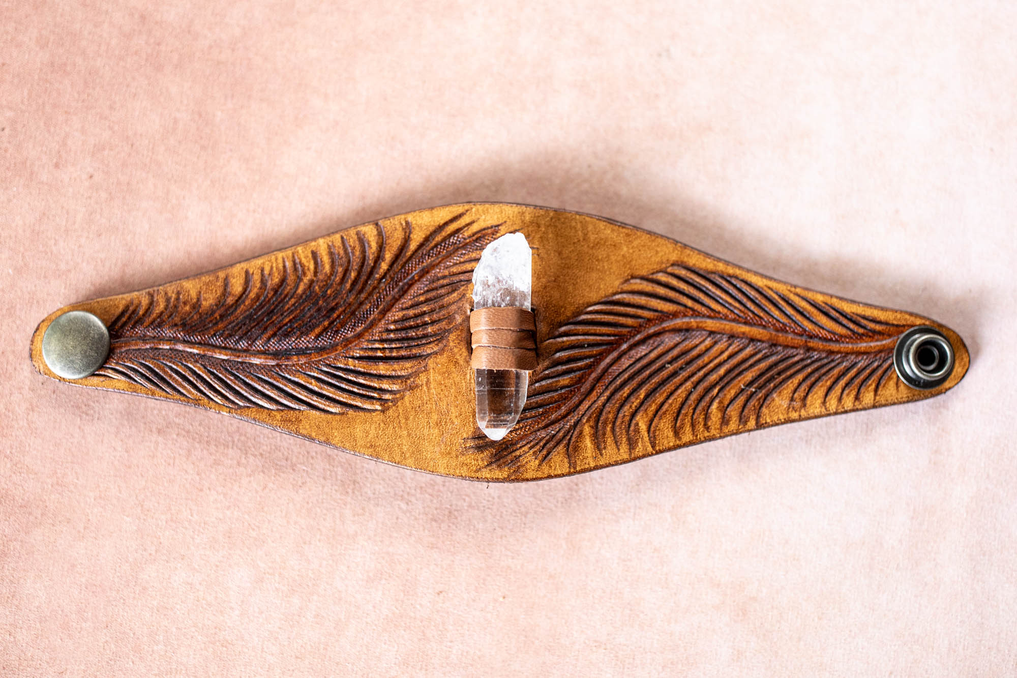 Petite Eagle Feather Priestess Cuff with Quartz Crystal