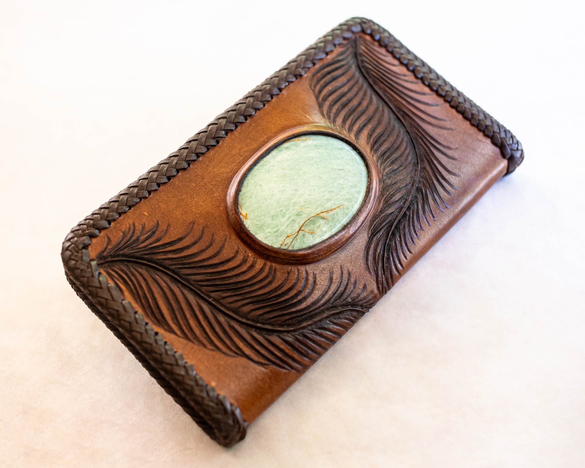 Large Eagle Feather Zip Wallet with Amazonite - Buffalo Girl®