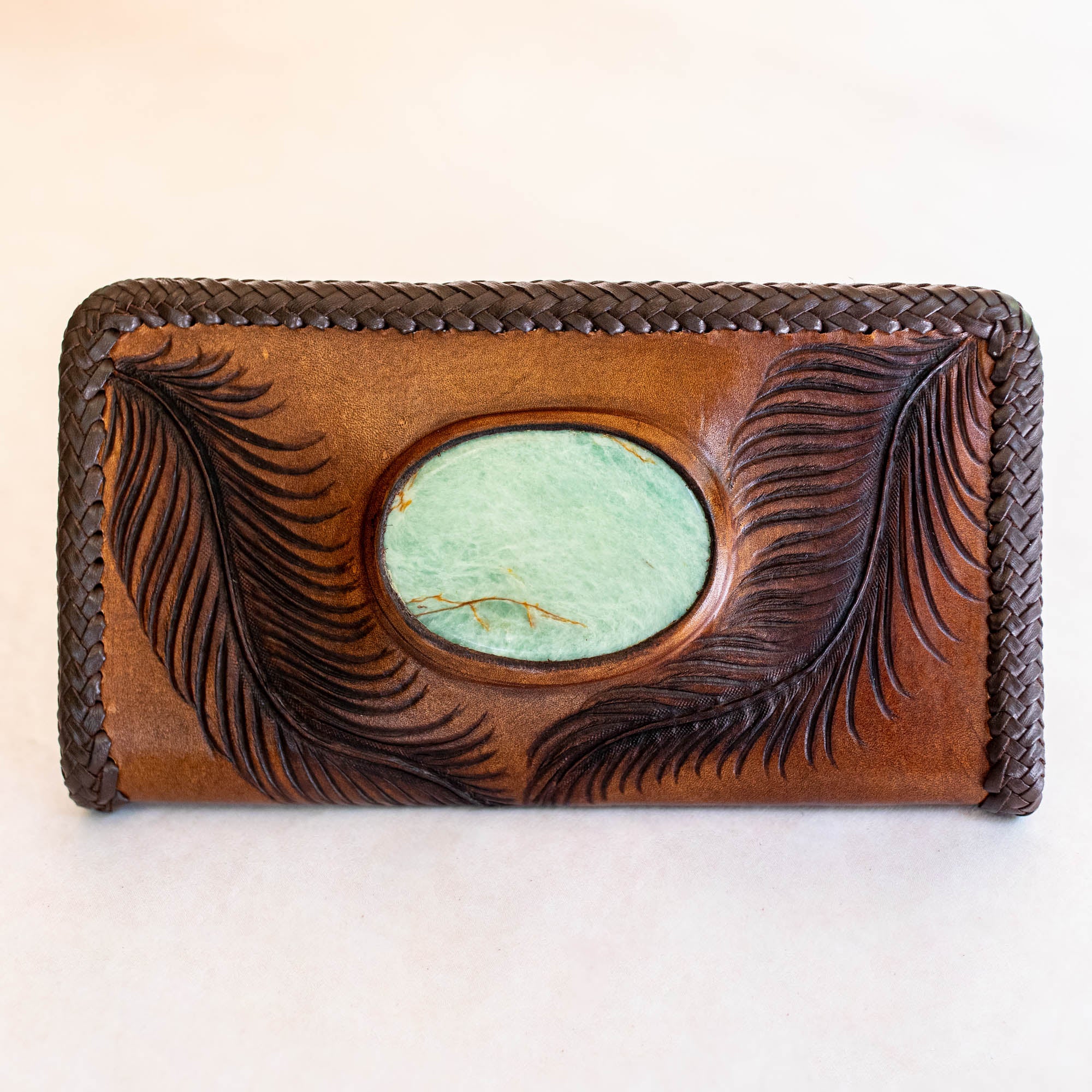 Large Eagle Feather Zip Wallet with Amazonite - Buffalo Girl®