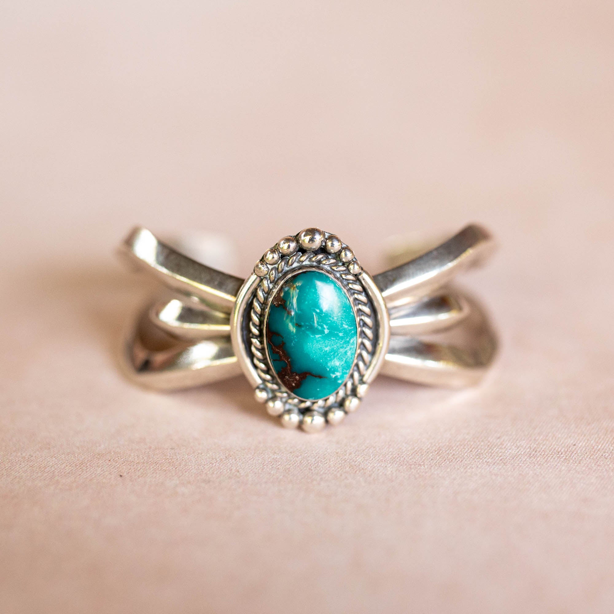 Vintage Silver Navajo Cuff with High Grade Turquoise