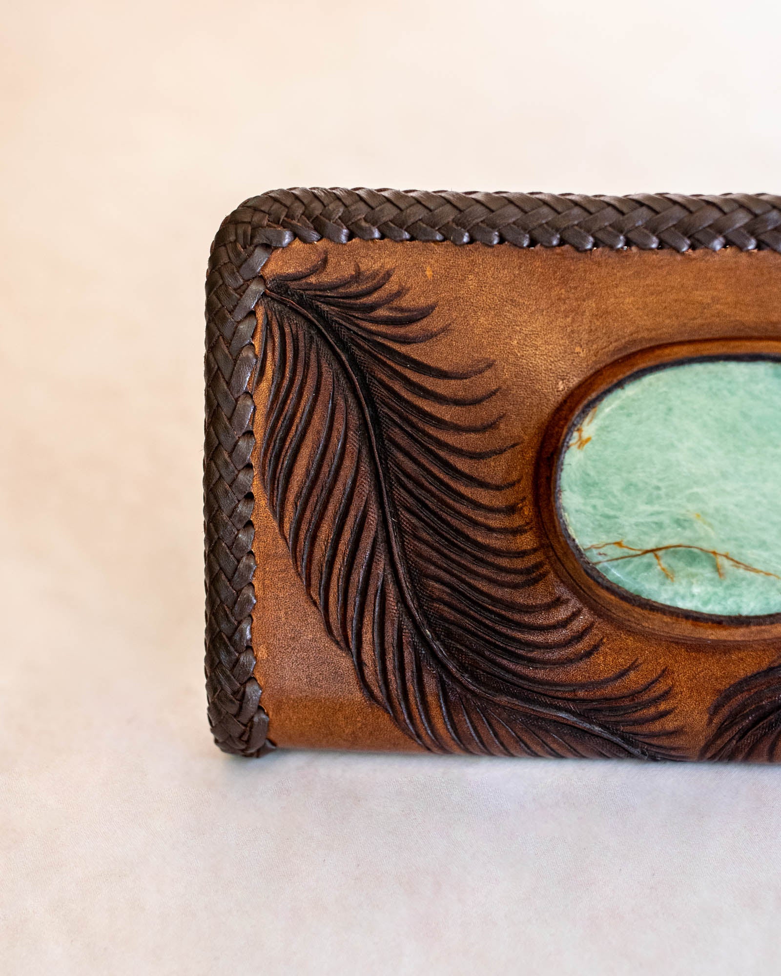 Large Eagle Feather Zip Wallet with Amazonite - Buffalo Girl®
