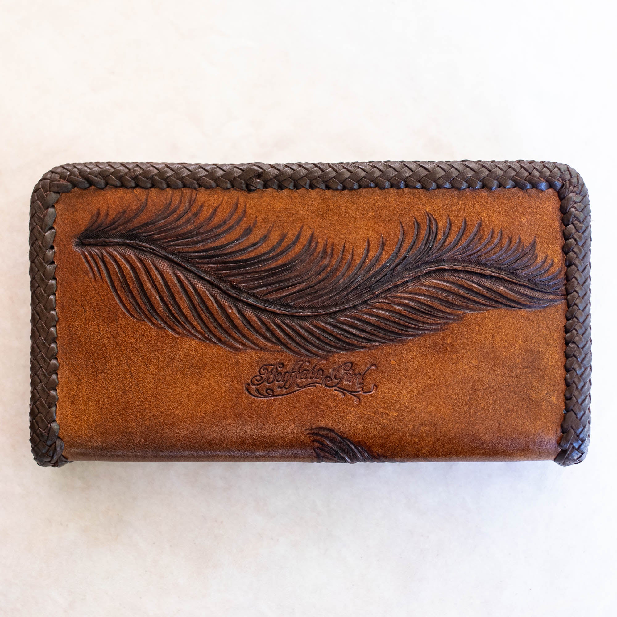 Large Eagle Feather Zip Wallet with Amazonite - Buffalo Girl®